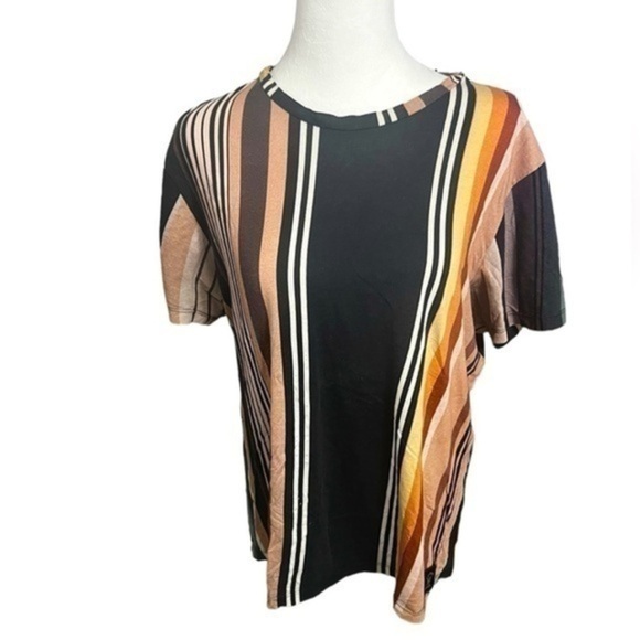 FARM Rio Tops - Farm Rio striped T-shirt women P large brown black tan short sleeve